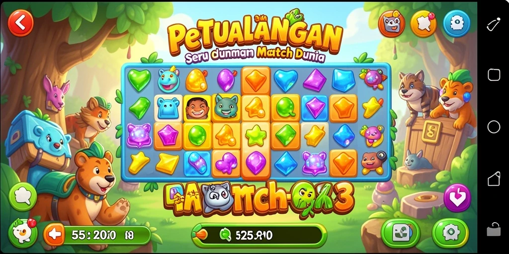 Screenshot gameplay 55RP menunjukkan suasana seru mencocokkan item.