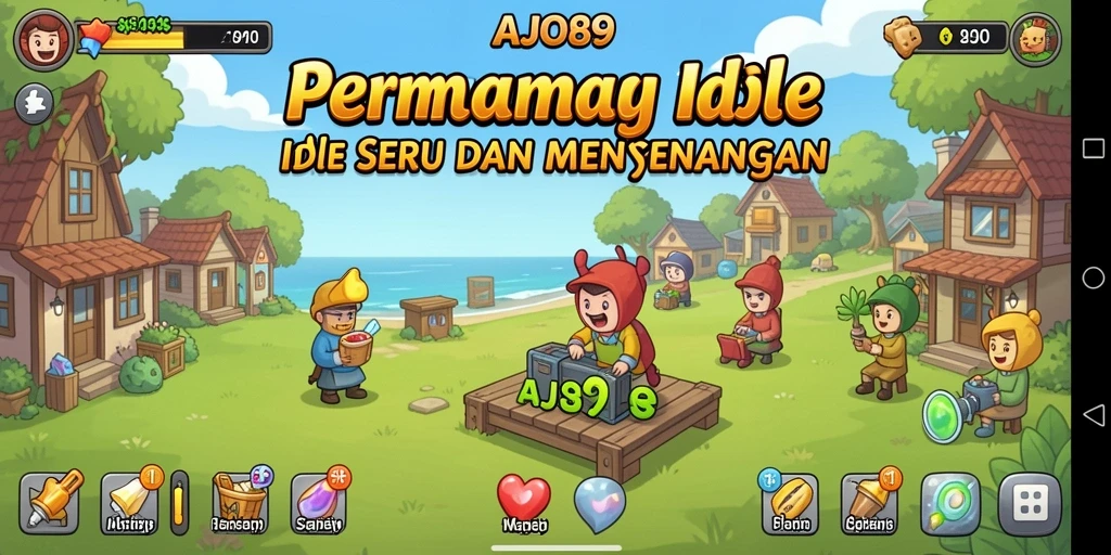 Tampilan utama gameplay AJO89 menampilkan pengelolaan sumber daya yang menyenangkan.