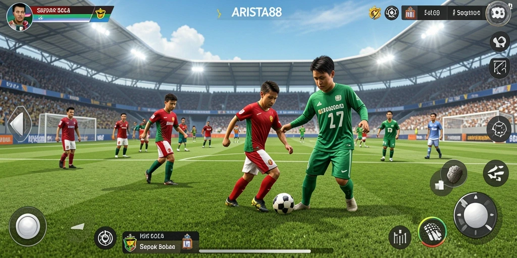 Tangkapan layar ARISTA88 menampilkan aksi seru di lapangan sepak bola.