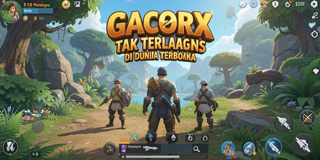Tangkapan layar GACORX menampilkan eksplorasi dunia terbuka yang epik.