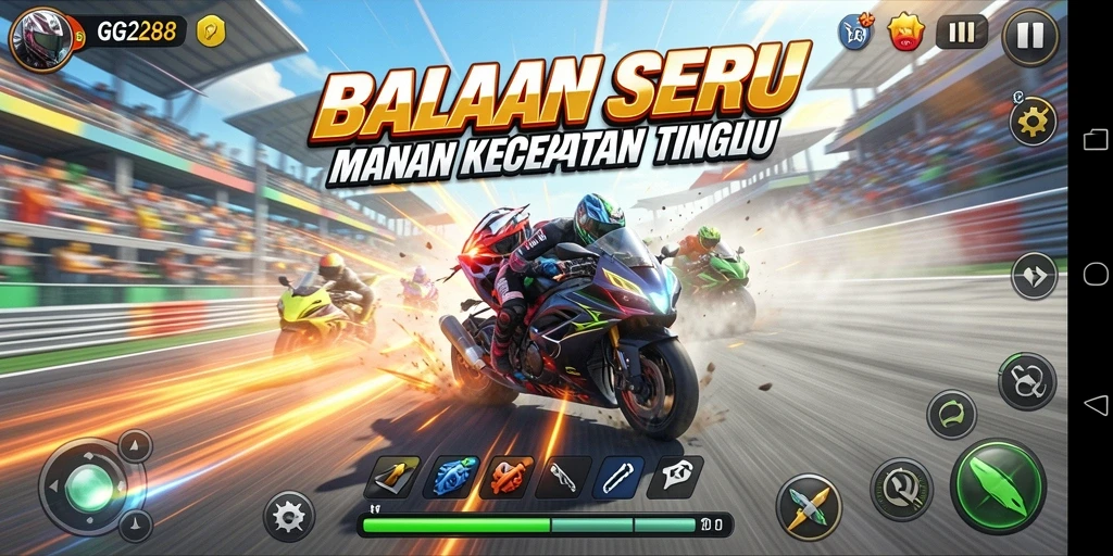 Tampilan gameplay GG288 yang penuh aksi dalam balapan cepat.