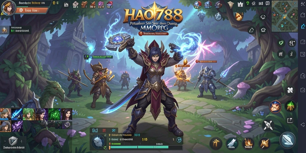 Tangkapan layar utama HAO788 menampilkan aksi pertempuran mendebarkan di dunia MMORPG.