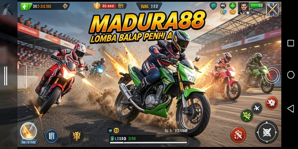 Screenshot gameplay MADURA88 yang menampilkan balapan penuh aksi.