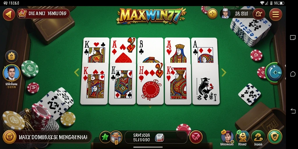 Screenshot MAXWIN77 menampilkan gameplay domino yang menarik.