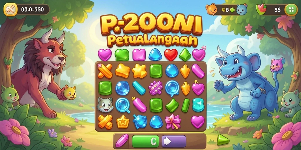 Tampilan gameplay P200M yang penuh warna dan menarik.