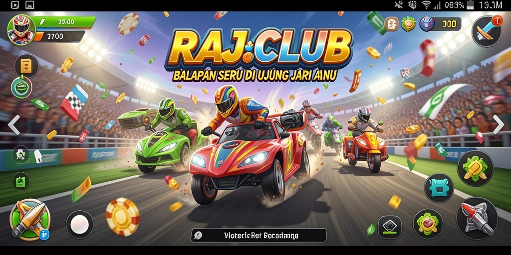 Tampilan gameplay seru dalam balapan RAJACLUB.