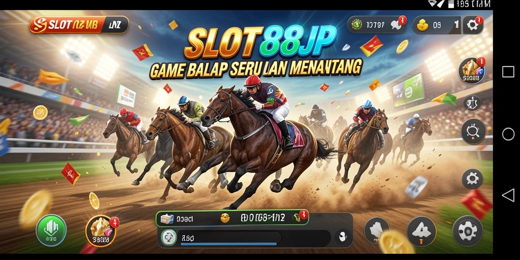 Tampilan gameplay menegangkan dalam balapan mobil SLOT88JP.