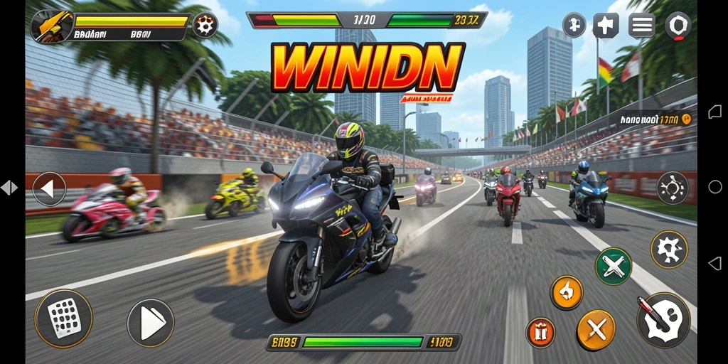Gameplay seru WINIDN dengan balapan motor yang menegangkan.