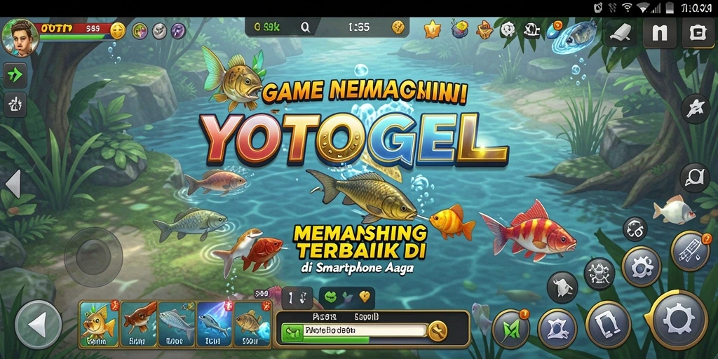 Screenshot gameplay YOTOGEL menampilkan pemancing dengan latar belakang indah.